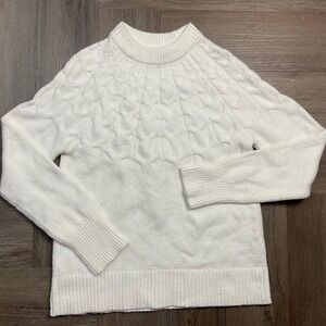Charter Club Sweater Womens Medium White Textured Mock Neck Cozy Knit Preppy Y2K